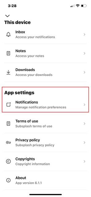 App Settings Notification