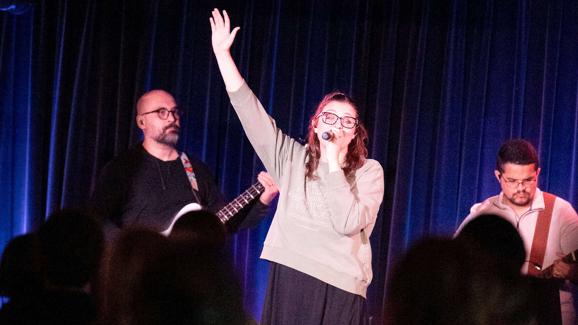 Worship team singing at North Way City worship service